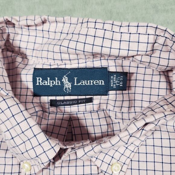 Ralph Lauren Shirt Mens 17.5 Pink Check Dress Classic Fit Collared Button Down - Picture 2 of 8